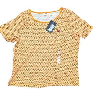 Levi's Shirt Plus 2X Babydoll Top Short Sleeve Ribbed Tee Retro Orange Brown NWT